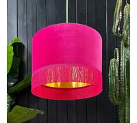 Love Frankie Raspberry Velvet Lampshade With Gold Foil Lining and Fringing - Ceiling Pendant / Arc Lamp - 60cm Diameter x 30cm Height / (24" x 12")