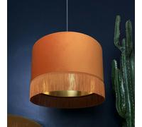 Love Frankie Rust Velvet Lampshade with Gold Lining & Fringing - Ceiling Pendant / Arc Lamp - 70cm Diameter x 20cm Height / (27" x 8")