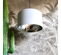 Love Frankie Silver Lemur Silhouette Lampshade in Cloud Grey - Ceiling Pendant / Arc Lamp - 45cm Diameter x 25cm Height / (18" x 10")