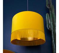 Love Frankie Sunset Yellow Velvet Lampshade with Gold Lining & Fringing - Ceiling Pendant / Arc Lamp - 70cm Diameter x 30cm Height / (27" x 12")