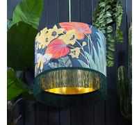 Love Frankie Swallowtail Velvet Lampshade With Gold Lining and Fringing - Ceiling Pendant / Arc Lamp - 30cm Diameter x 25cm Height (12" x 10")
