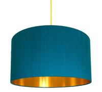 Love Frankie Teal Indian Silk Handmade Lampshade With Gold Lining - 30cm Diameter x 20cm Height / (12" x 8")