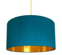 Love Frankie Teal Indian Silk Handmade Lampshade With Gold Lining - 60cm Diameter x 20cm Height / (24" x 8")