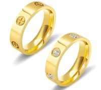 Love Friendship Gold Rings for Women:Wedding Band 18k Gold Ring Cubic Zirconia Stainless Steel Promise Ring Jewelry Birthday Gifts for Women,Size 6-10, Size 10, Metal, Cubic Zirconia