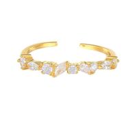 Love Friendship Ring, Friendship Ring 9K Yellow Gold Dainty Stackable Open Ring Adjustable with Marquise Moissanite Size P 1/2