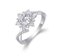Love Friendship Ring, Plain Wedding Ring Ring with Sunflower Moissanite 1ct Silver 9K White Gold Size U 1/2