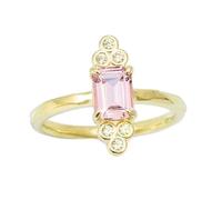 Love Friendship Ring, Pretty Rings 9K Yellow Gold Vintage Open Ring Adjustable with Pink Emerald Created Morganite Size L 1/2