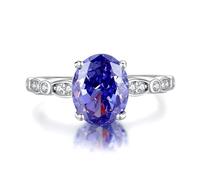 Love Friendship Ring, Promise Ring Band 3ct Oval Tanzanite with Moissanite 9K White Gold Size J 1/2