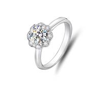Love Friendship Ring, Promise Ring to Self Flower with 1ct Round Moissanite 14K White Gold Size S 1/2