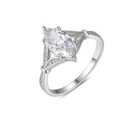 Love Friendship Ring, White Gold Wedding Bands for Women 18K Marquise with 2ct Moissanite Size S 1/2