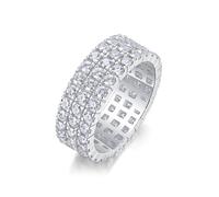 Love Friendship Ring, Womens White Gold Rings 14K 9mm Wide Ring with 3 Rows Of Round Moissanite 2mm Silver Size T 1/2