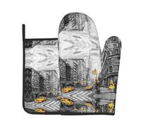 Love From New York Oven Gloves Heat Resistant And Pot Holder 2 Pc Set For Kitchen Cooking,Print Thick Cotton Non-Slip
