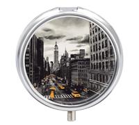 Love from New York Pill Case Portable Round Pill Box with Mirror 3 Compartments Small Pill Organizer for Pocket Purse Pill Container for Vitamins Fish Oil Medicine Organizer Travel Gift