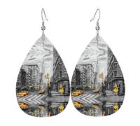 Love from New York Printed Teardrop Pendant Leather Earrings | Lightweight and Versatile Earrings | Suitable for Daily Commute and Date Wear