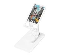 Love from New York Prints Rotating Cell Phone Stand with 360° Swivel Base - Foldable Square Desk Phone Holder for iPhone 16 15 14 13 12 11,All Phones,White