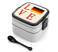 Love Germany Flag Printed Bento Box Leakproof Double Layer Lunchbox for Office Reusable Meal Prep Container