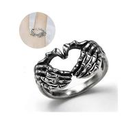 Love Gesture Ring European and American Skull Hand Combination Concentric Ring,SIZE:7
