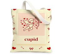 Love God Hearts Canvas Tote Bags, Love Pattern Reusable Grocery Bags, Valentine'S Day Lightweight Washable Shoulder Strap F, Cream, 13x15 Inch