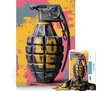 Love Grenade Pop Art 1000 Piece Jigsaws for Teenagers Puzzle DIY Fun Bright Hue Pattern Build Wall Accent (50x75cm)