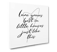 Love Grows best in little Houses just like this Modern Typography Quote Canvas Print | Gallery Wrapped 30mm Frame Wall Art | 14x14 inches | Ready to Hang | Modern Typography Picture | Living Room