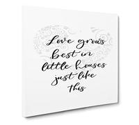 Love Grows Best Modern Typography Quote Canvas Print | Gallery Wrapped 30mm Frame Wall Art | 20x20 inches | Ready to Hang | Modern Typography Picture | Living Room Bedroom Lounge Office