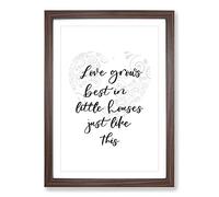 Love Grows Best Typography Framed Print | A2 Walnut Framed Wall Art | Ready to Hang | Modern Love Picture | Living Room Bedroom Lounge Office
