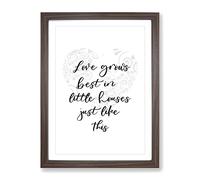 Love Grows Best Typography Quote Framed Print | A2 Walnut Framed Wall Art | Ready to Hang | Modern Love Picture | Living Room Bedroom Lounge Office