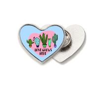 Love Grows Here Cactus Art Deco Fashion Heart Metal Pin Brooch Clip Love