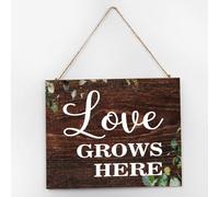 Love Grows Here Funny Wall Décor Wooden Plaque Sign 10x12 Inch Cute Wall Art Wood Plaque with Sayings Home Decor for Living Room Office