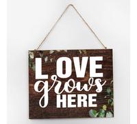 Love Grows Here Wall Art Motto Decor Signs Vintage Wood Sign Plaque Positive Wall Art Wood Plaque Sign Home Decor for Offices Porch 10x12 Inch