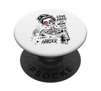 Love Hard Mom Mode Skeleton Messy Bun PopSockets Adhesive PopGrip