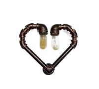 Love Heart 2-Lights Iron Rust Water Pipe Wall Lights Loft Steam Punk Industrial Retro Wall Lamps Vintage E27 Edison Wall Sconce LED Wall Lantern for Living Room Bedroom B