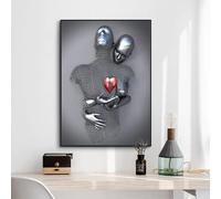 Love Heart 3D Grey Canvas Wall Art, Abstract Poster Metal Romantic Figure Art Statue Living Room Wall Pictures Home Decor, Without Frame (Styles 2.50 x 70 cm x 1)