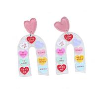 Love Heart Acrylic Earrings Acrylic Arch Red Pink Love Message Earrings Valentine's Day Galentine's Day Concert Jewelry Gifts-A
