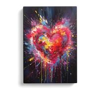 Love Heart Action Painting Art No.3 Canvas Print | Gallery Wrapped 30mm Frame Wall Art | 30x20 inches | Ready to Hang | Contemporary Picture | Living Room Bedroom Lounge Office
