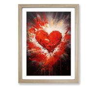 Love Heart Action Painting Framed Wall Art Print, Ready to Hang Picture for Living Room Bedroom Home Office, Oak A2 (48 x 66 cm)