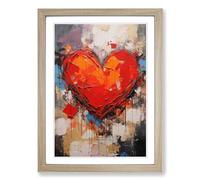 Love Heart Action Painting No.2 Framed Wall Art Print, Ready to Hang Picture for Living Room Bedroom Home Office, Oak A2 (48 x 66 cm)