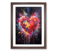 Love Heart Action Painting No.3 Framed Wall Art Print, Ready to Hang Picture for Living Room Bedroom Home Office, Walnut A2 (48 x 66 cm)