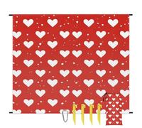 Love Heart Beach Blanket Sandproof Waterproof Lightweight Beach Mat for Travel, Camping, Hiking, Picnic, Festivals with 4 Stakes, 1 Travel Carry Bag, 1 Carabiner