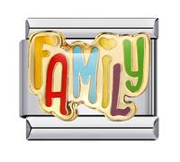 Love Heart Borther Wife Husband Mum Daughter Sister Birthday Nana Family Stainless Steel 9mm Italian Link Charm Compatible With Nomination Bracelet (Family Rainbow Letters)