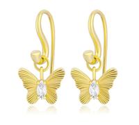 Love Heart Butterfly Cross Flower Hook Earrings for Women, 14K Gold Plated Romantic Red Heart Floral Pendant Earring, Elegant Zircon S-Shaped Ear Hook Earrings Perfect for Daily Wear, M, Brass, No
