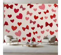 Love Heart Butterfly Machine Kids Room Canvas Peel and Stick Wall Mural Red Beige Large Removable Self-Adhesive Wallpaper Decor for Nursery Boy Girl Bedroom 300x210 cm