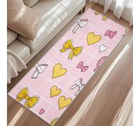 Love Heart Carpet Runner, Bow Grid Aesthetics Runner Rug, Non-Slip Rug Washable Short Pile Mat For Laundry Kitchen Hallway Entryway 65x180cm
