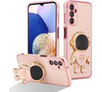 Love Heart Case for Samsung Galaxy S25 FE 5G Cover with Cool 3D Astronaut Kickstand Glossy Finish Cute Gold Plated Shockproof TPU Slim Fit Silicone Cover for Galaxy S25 FE 5G Pink