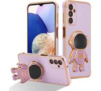 Love Heart Case for Samsung Galaxy S25 FE 5G Cover with Cool 3D Astronaut Kickstand Glossy Finish Cute Gold Plated Shockproof TPU Slim Fit Silicone Cover for Galaxy S25 FE 5G Lavender