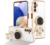 Love Heart Case for Samsung Galaxy S25 FE 5G Cover with Cool 3D Astronaut Kickstand Glossy Finish Cute Gold Plated Shockproof TPU Slim Fit Silicone Cover for Galaxy S25 FE 5G White