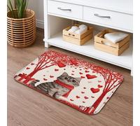 Love Heart Cat Quick Dry Bath Mat, Vintage Red Hearts Decorative Non Slip Shower Mat, Valentine Flannel Washable Bath Rugs for Bathroom Toilet Restroom 20x32 Inch