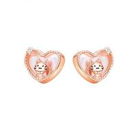 Love Heart Cat Stud Earrings 925 Sterling Silver Rose Gold Plated CZ Crystal Cute Animal Pet Kitty Cat Cartilage Earrings Statement Studs Piercing Dainty Jewelry Gifts for Women Girls