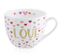 LOVE Heart Coffee Mug - 20 oz Bone China Mugs with Gold LOVE Design and Colorful Hearts, Perfect Holiday, Valentine’s, and Birthday Gift for Loved Ones, Designed in England by Harvest Green Studio