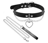 Love Heart Collar Soft PU Choker Necklace Set with Chains for Cat Pet Cosplay Novelty Jewelry Gift Adjustable 11-16 inches (Black)